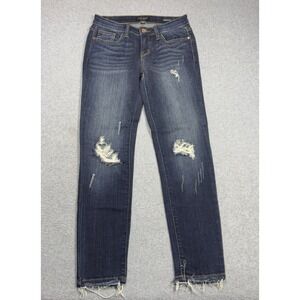 Judy Blue Jeans Womens 7/28 (28x27) Skinny Midrise Raw Hem Distressed Denim